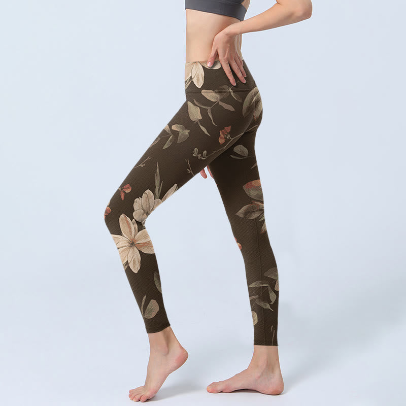 Buddha Stones Purple White Flowers Leaves Blossom Print Gym Fitness Leggings Women's Yoga Pants - image 10