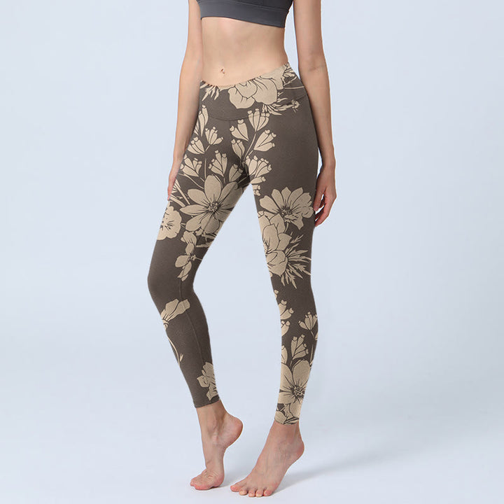 Buddha Stones Flowers Blossom Print Sports Fitness Leggings Women's Yoga Pants - DarkKhaki - US18，UK/AU22，EU50 (4XL) - image 8