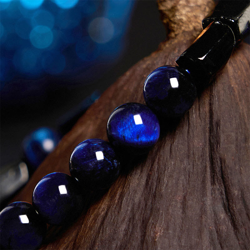 Buddha Stones Blue Tiger Eye Black Tourmaline Strength Bracelet - image 5