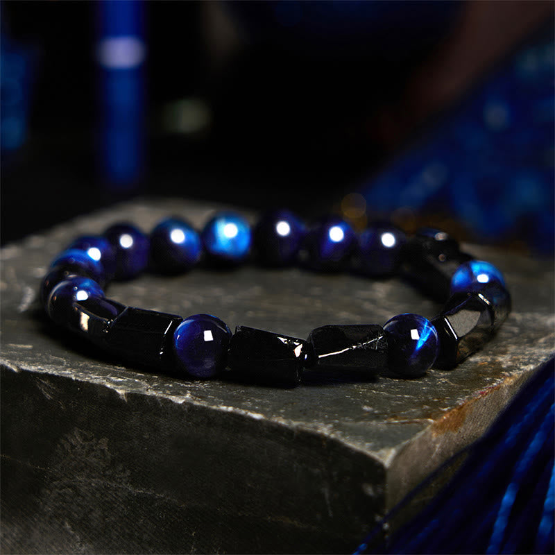 Buddha Stones Blue Tiger Eye Black Tourmaline Strength Bracelet - image 1