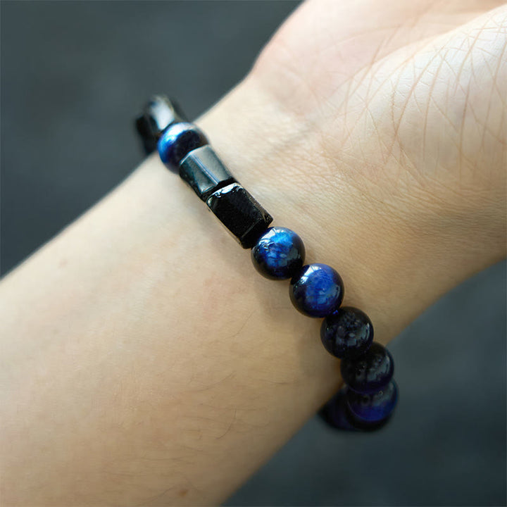Buddha Stones Blue Tiger Eye Black Tourmaline Strength Bracelet - image 4