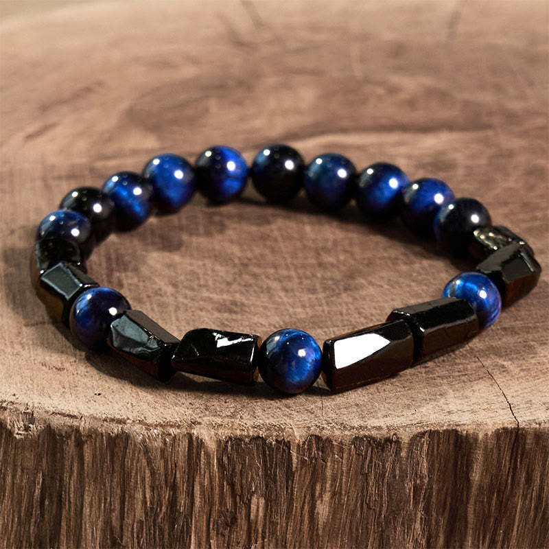Buddha Stones Blue Tiger Eye Black Tourmaline Strength Bracelet - image 1