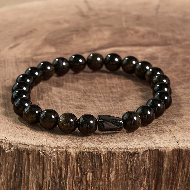 Buddha Stones Gold Sheen Obsidian Black Tourmaline Wealth Bracelet - image 1