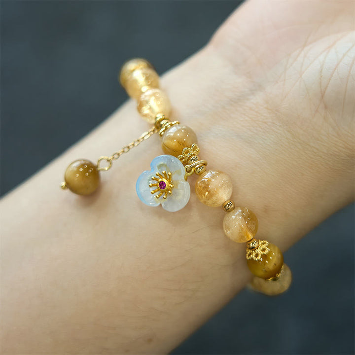 Buddha Stones Citrine Tiger Eye Flower Charm Generosity Bracelet - image 6