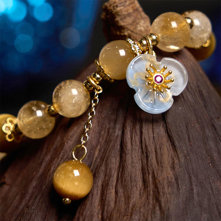Buddha Stones Citrine Tiger Eye Flower Charm Generosity Bracelet - image 4