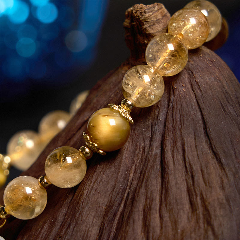 Buddha Stones Citrine Tiger Eye Flower Charm Generosity Bracelet - image 5