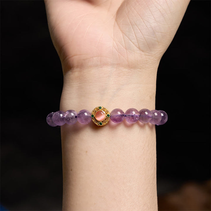 Buddha Stones Amethyst Peach Blossom Fortune Meditation Bracelet - image 5