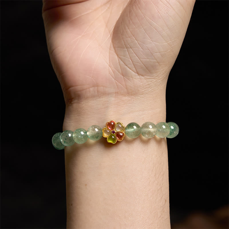 Buddha Stones Natural Green Strawberry Quartz Soothing Fu Character Bracelet - image 8