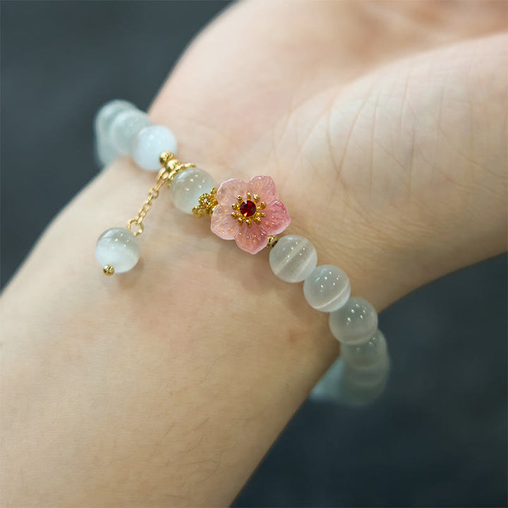 Buddha Stones Chrysoberyl Cat's Eye Pink Flowers Support Bracelet - image 5