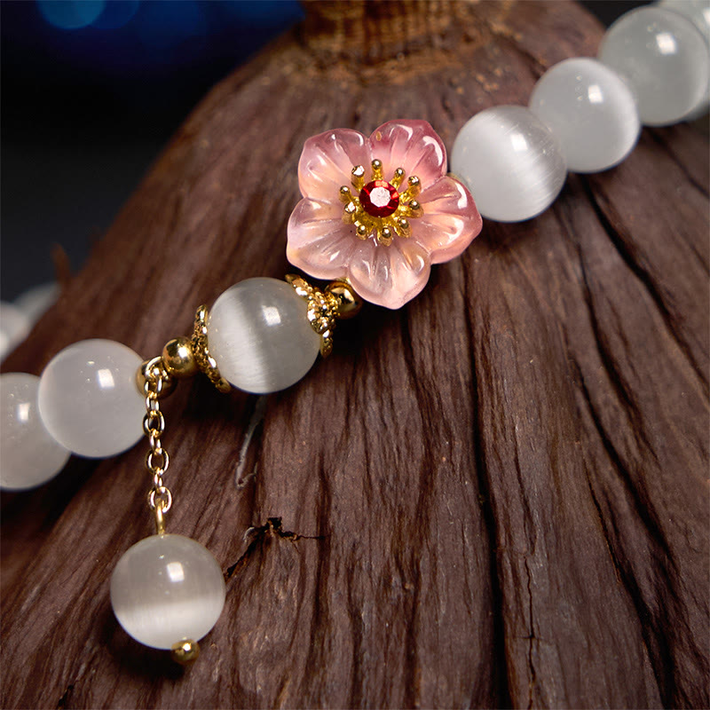 Buddha Stones Chrysoberyl Cat's Eye Pink Flowers Support Bracelet - image 3