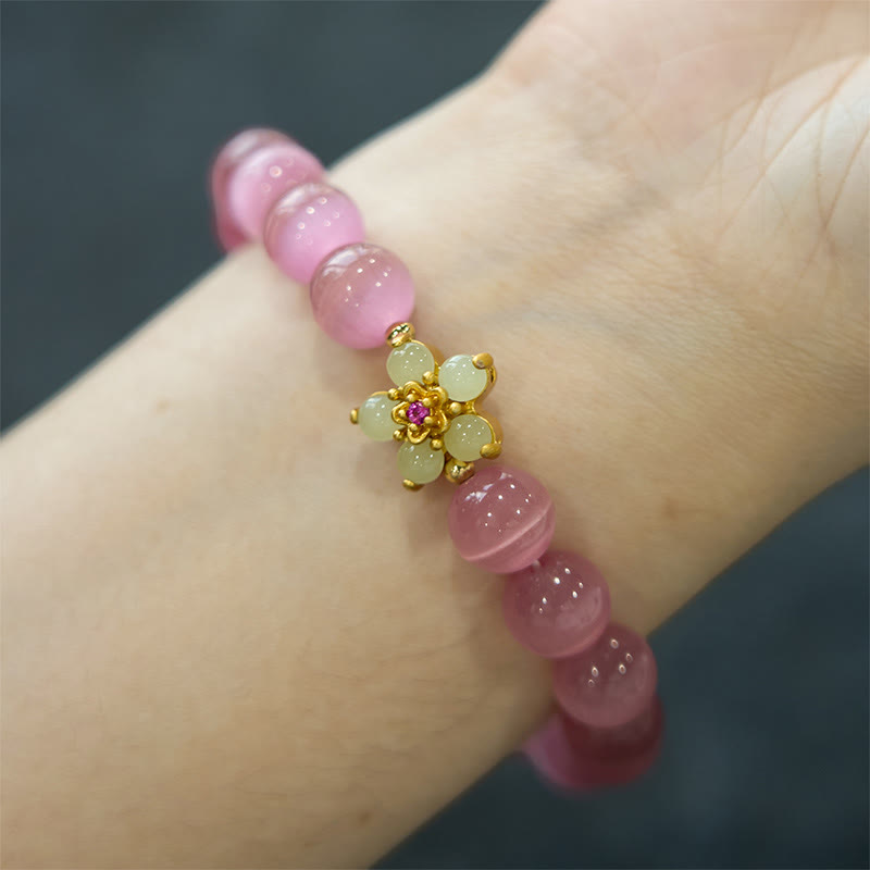Buddha Stones Cat's Eye Chrysoberyl Flower Love Bracelet - image 24