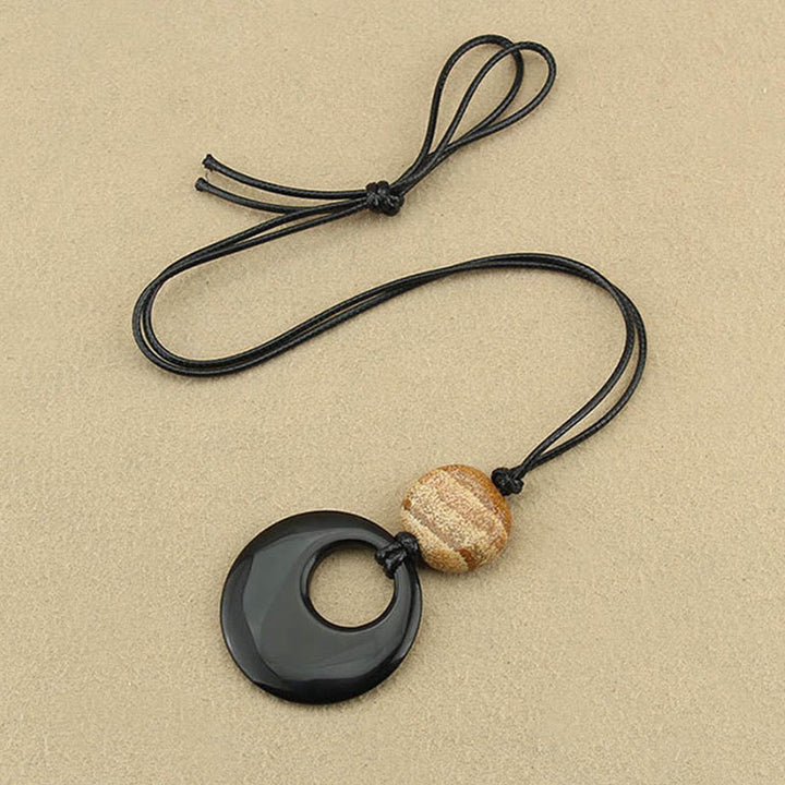 Buddha Stones Black Obsidian Liuli Picture Stone Copper Fulfilment Necklace Pendant - image 7
