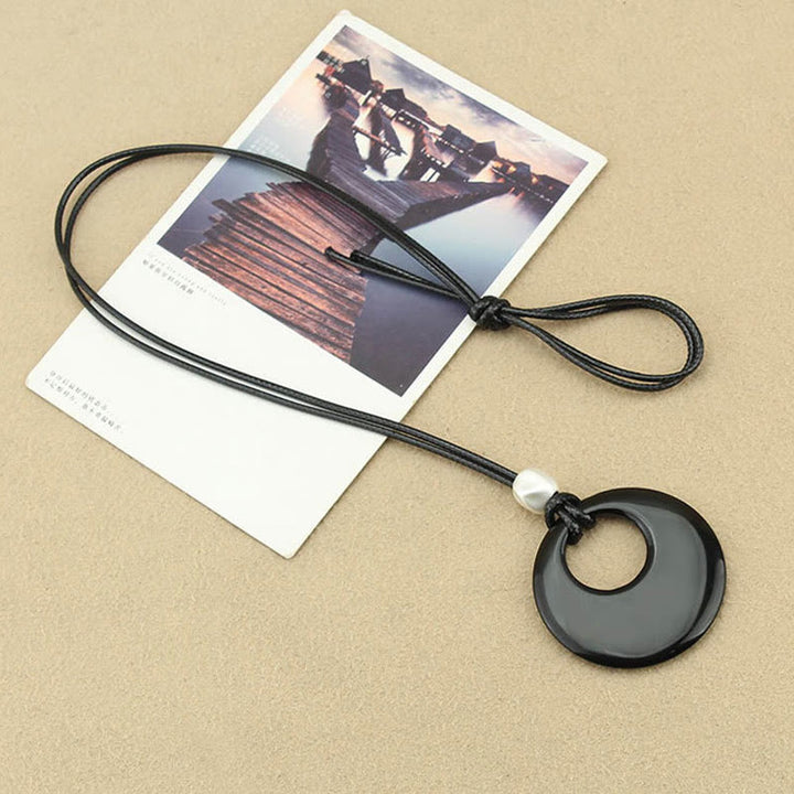 Buddha Stones Black Obsidian Liuli Picture Stone Copper Fulfilment Necklace Pendant - image 4