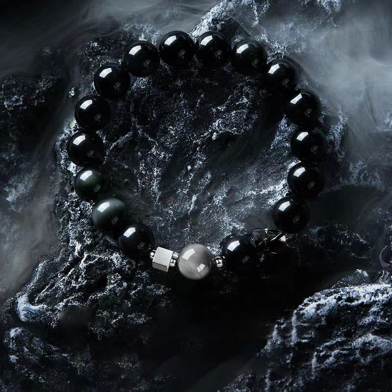 Buddha Stones Black Obsidian Eagle's Eye Stone Gold Sheen Obsidian Tiger's Eye Strength Bracelet - image 1