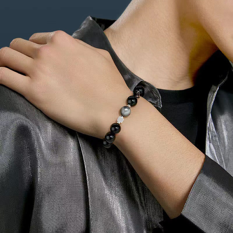 Buddha Stones Black Obsidian Eagle's Eye Stone Gold Sheen Obsidian Tiger's Eye Strength Bracelet - image 2
