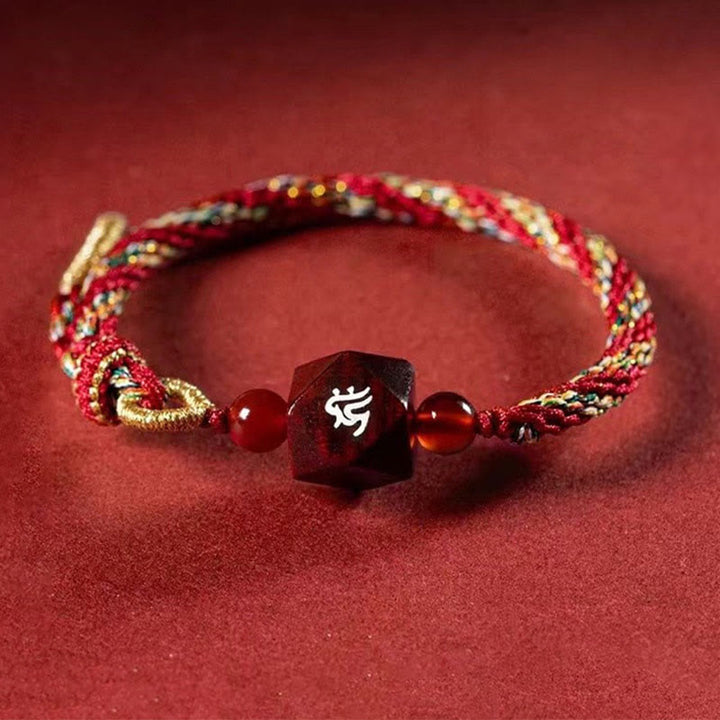 Buddha Stones Chinese Zodiac Natal Buddha Small Leaf Red Sandalwood Red String Protection Bracelet - image 0