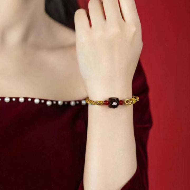 Buddha Stones Chinese Zodiac Natal Buddha Small Leaf Red Sandalwood Red String Protection Bracelet - image 9