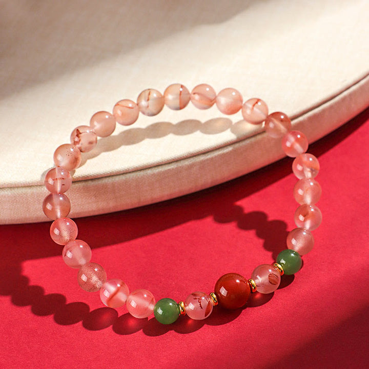 Buddha Stones South Red Agate Butterfly Orchid Hetian Jade Luck Bracelet - image 9