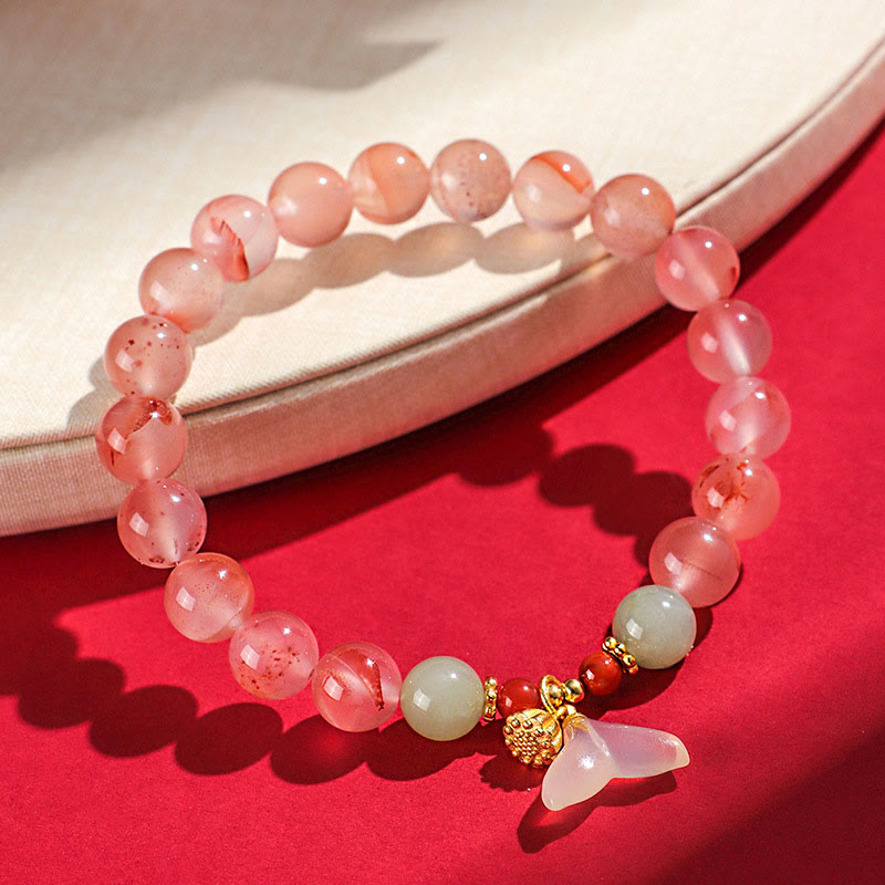 Buddha Stones South Red Agate Butterfly Orchid Hetian Jade Luck Bracelet - image 2