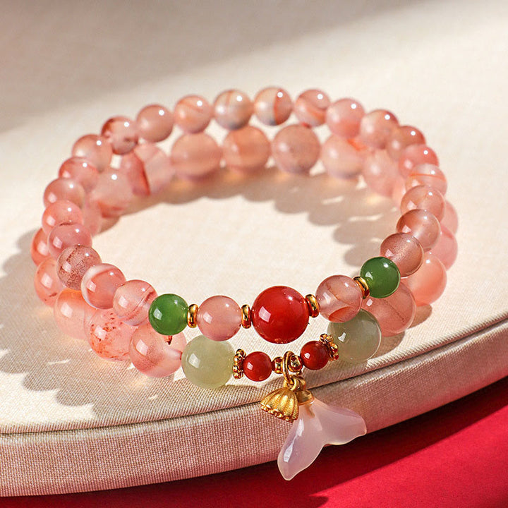 Buddha Stones South Red Agate Butterfly Orchid Hetian Jade Luck Bracelet - image 4