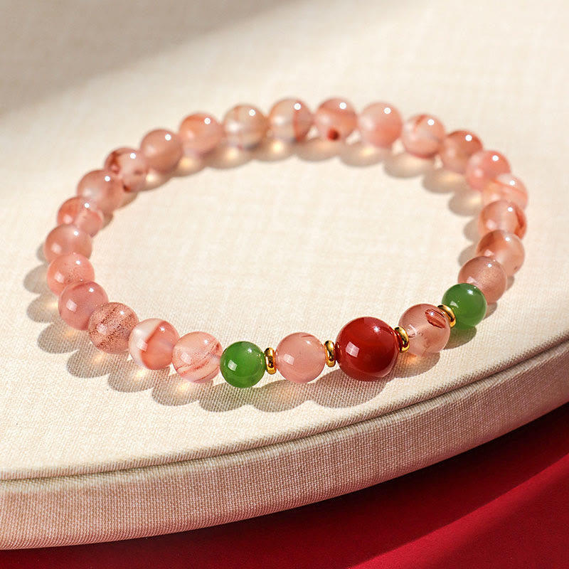 Buddha Stones South Red Agate Butterfly Orchid Hetian Jade Luck Bracelet - image 10