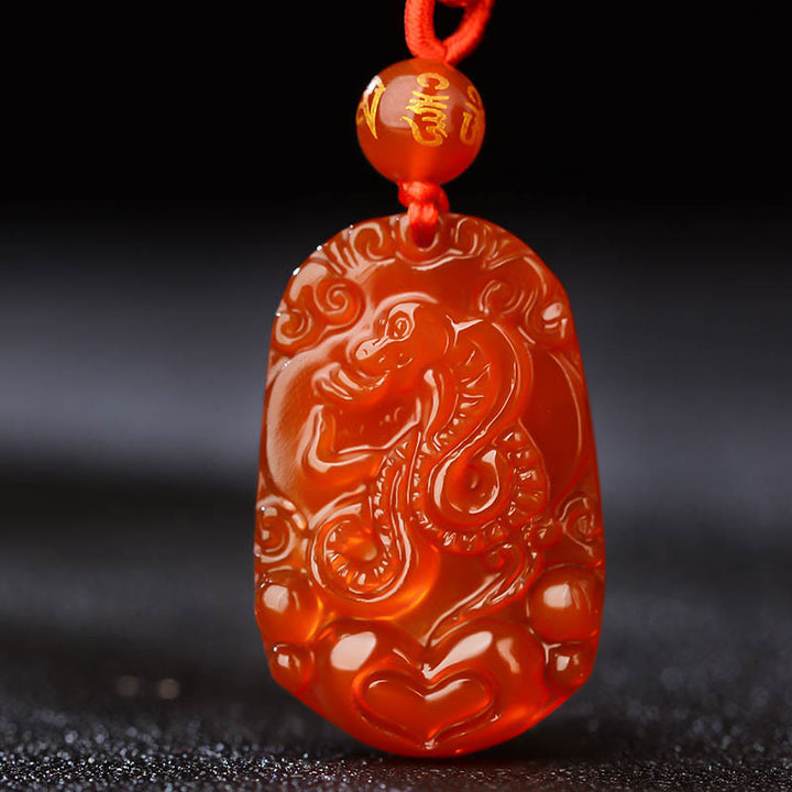 Buddha Stones Chinese Zodiac Red Agate Luck Necklace Pendant - image 1