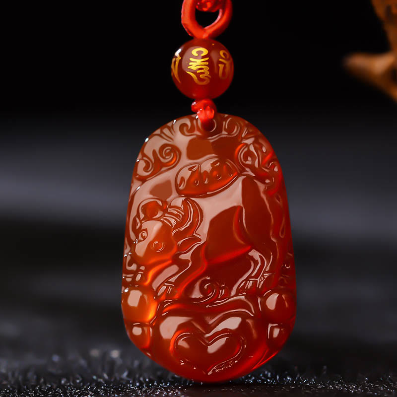 Buddha Stones Chinese Zodiac Red Agate Luck Necklace Pendant - Ox  - image 12