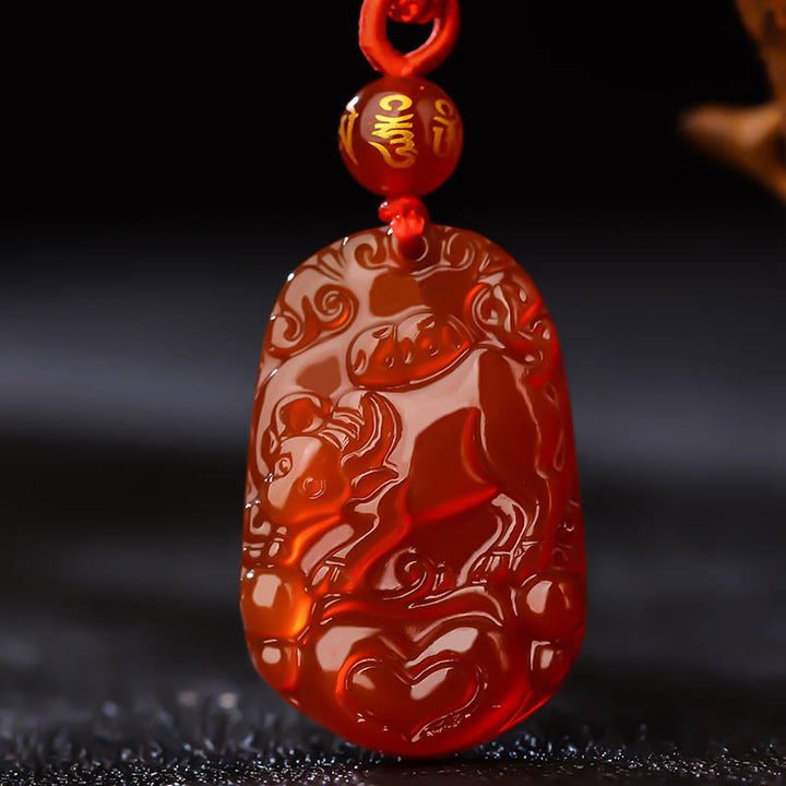Buddha Stones Chinese Zodiac Red Agate Luck Necklace Pendant - Ox  - image 12