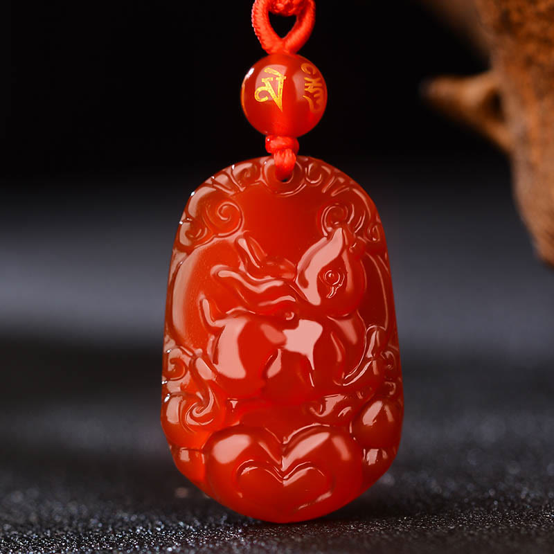Buddha Stones Chinese Zodiac Red Agate Luck Necklace Pendant - Rabbit  - image 14