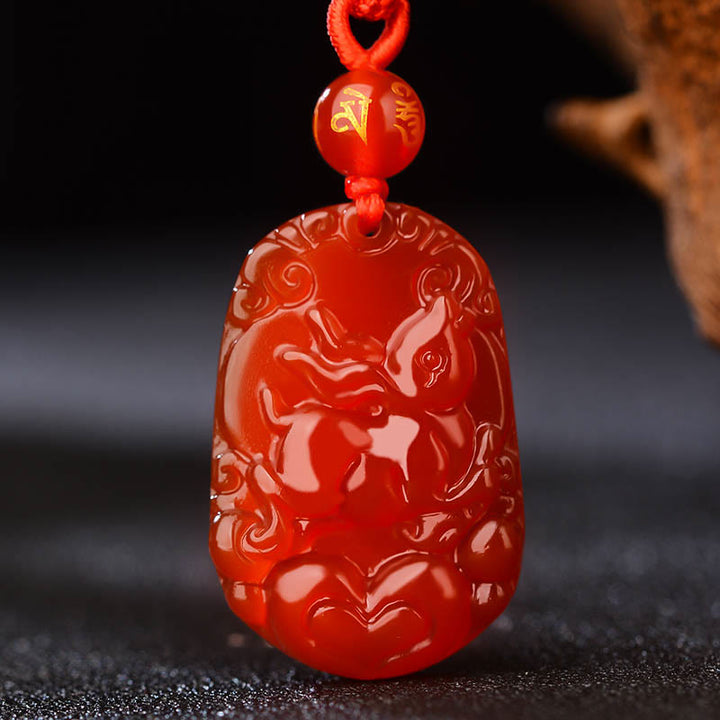 Buddha Stones Chinese Zodiac Red Agate Luck Necklace Pendant - Rabbit  - image 14
