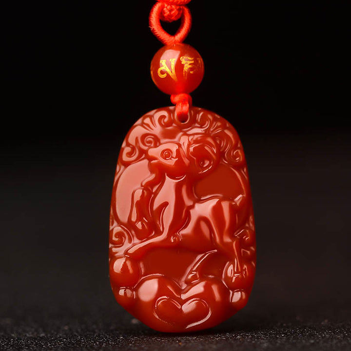 Buddha Stones Chinese Zodiac Red Agate Luck Necklace Pendant - Goat - image 17