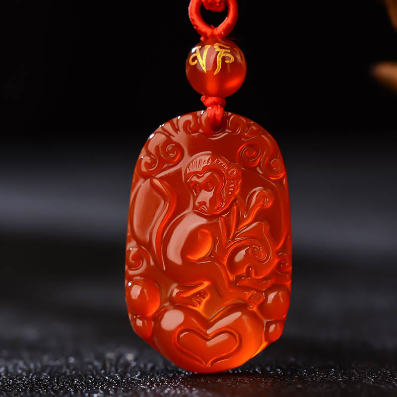 Buddha Stones Chinese Zodiac Red Agate Luck Necklace Pendant - Monkey  - image 18