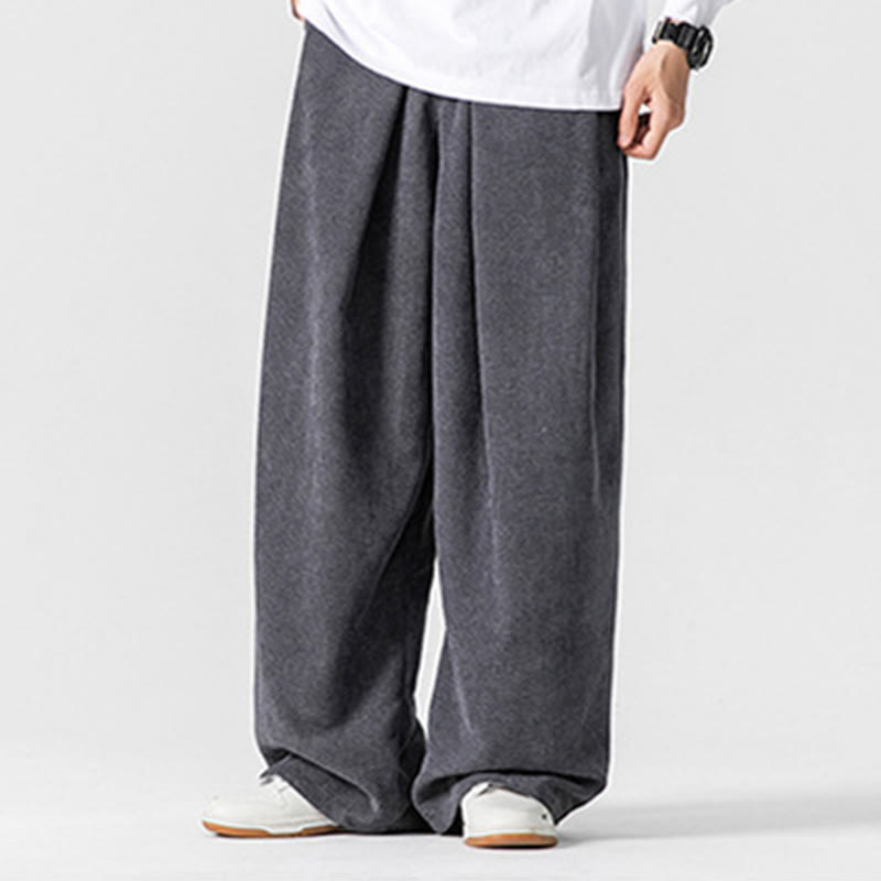 Buddha Stones Solid Color Corduroy Men's Wide Leg Pants With Pockets - image 2