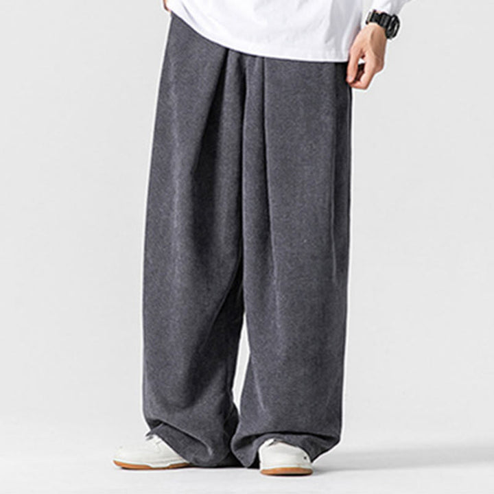 Buddha Stones Solid Color Corduroy Men's Wide Leg Pants With Pockets - image 2