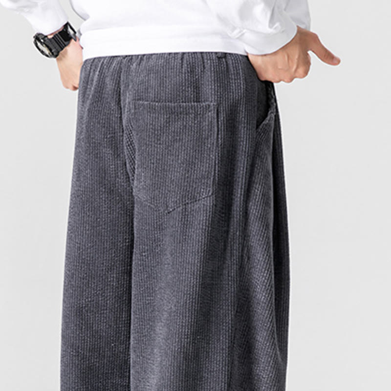 Buddha Stones Solid Color Corduroy Men's Wide Leg Pants With Pockets - image 9