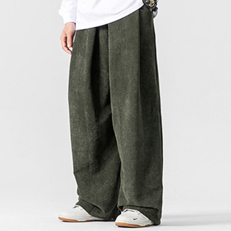 Buddha Stones Solid Color Corduroy Men's Wide Leg Pants With Pockets - image 19