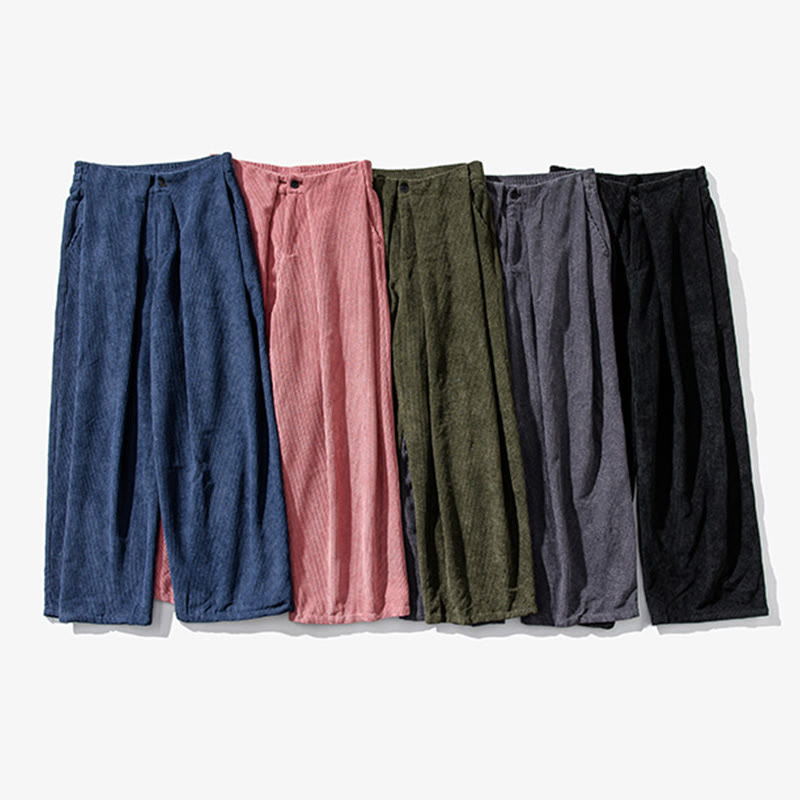 Buddha Stones Solid Color Corduroy Men's Wide Leg Pants With Pockets - image 45