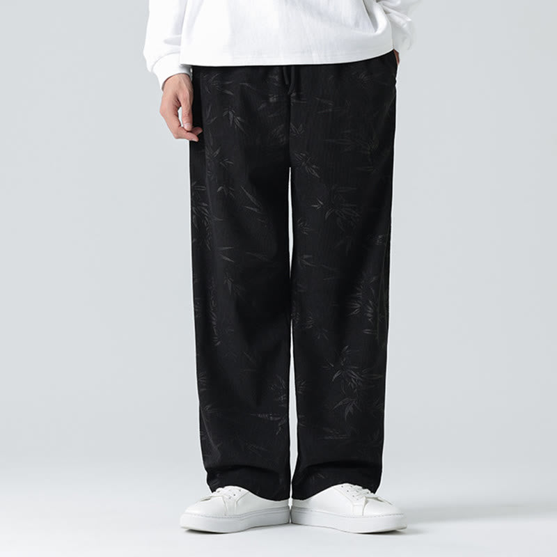 Buddha Stones Bamboo Pattern Corduroy Men's Wide Leg Pants With Pockets - image 9