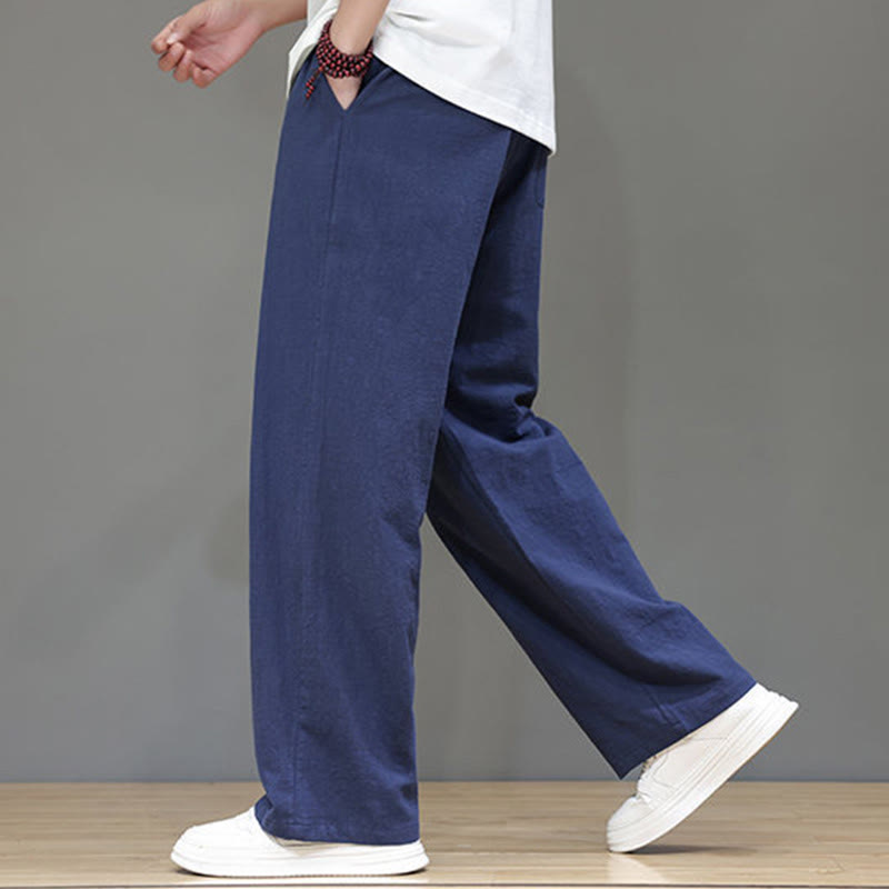 Buddha Stones Summer Men's Cotton Linen Straight Leg Pants With Pockets - image 8