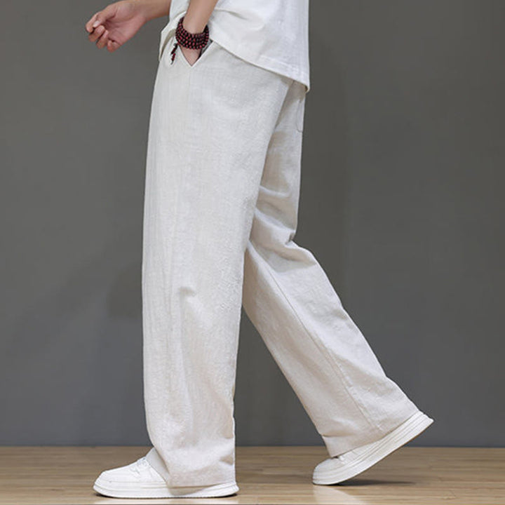 Buddha Stones Summer Men's Cotton Linen Straight Leg Pants With Pockets - image 15