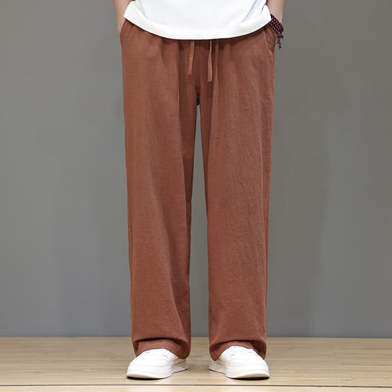 Buddha Stones Summer Men's Cotton Linen Straight Leg Pants With Pockets - image 39