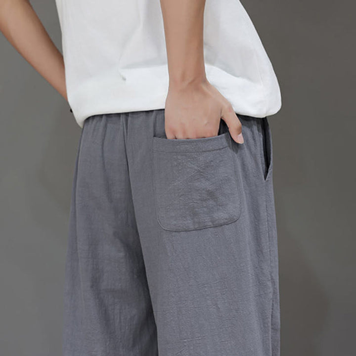 Buddha Stones Summer Men's Cotton Linen Straight Leg Pants With Pockets - image 27