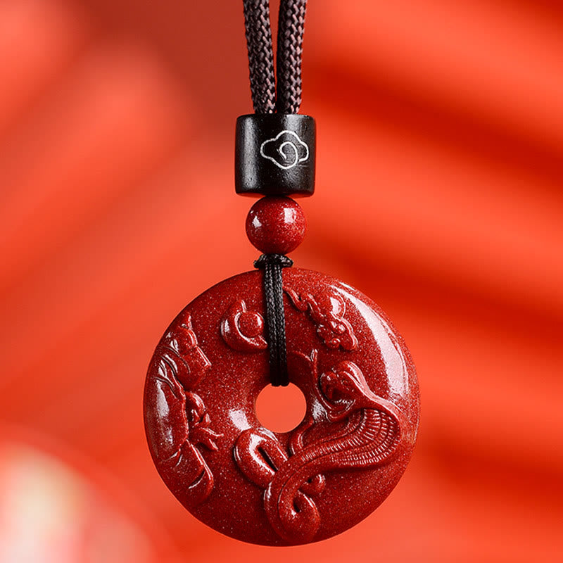 Buddha Stones Chinese Zodiac Cinnabar Peace Buckle Calm Necklace Pendant - Snake - Small 28*8mm - image 0
