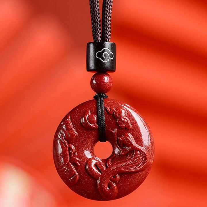 Buddha Stones Chinese Zodiac Cinnabar Peace Buckle Calm Necklace Pendant - Snake - Small 28*8mm - image 0