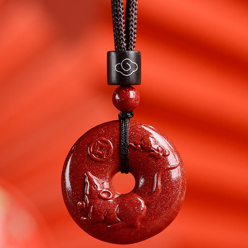 Buddha Stones Chinese Zodiac Cinnabar Peace Buckle Calm Necklace Pendant - Rat - Small 28*8mm - image 13