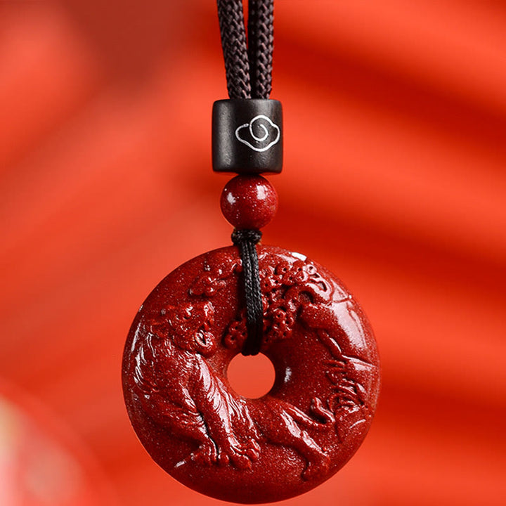 Buddha Stones Chinese Zodiac Cinnabar Peace Buckle Calm Necklace Pendant - Tiger - Small 28*8mm - image 17