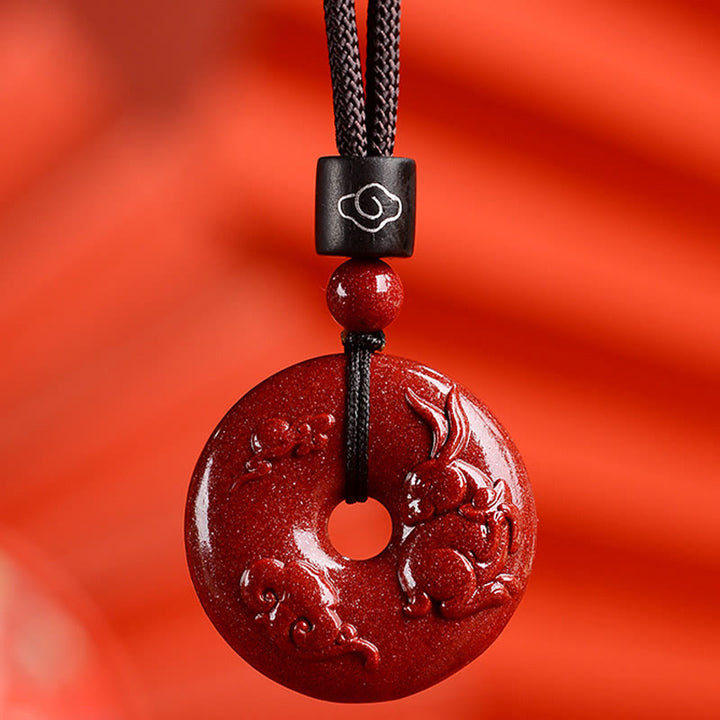 Buddha Stones Chinese Zodiac Cinnabar Peace Buckle Calm Necklace Pendant - Rabbit - Small 28*8mm - image 19