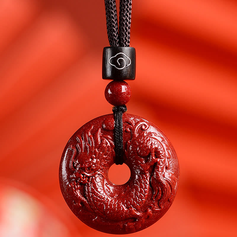 Buddha Stones Chinese Zodiac Cinnabar Peace Buckle Calm Necklace Pendant - Dragon - Small 28*8mm - image 22