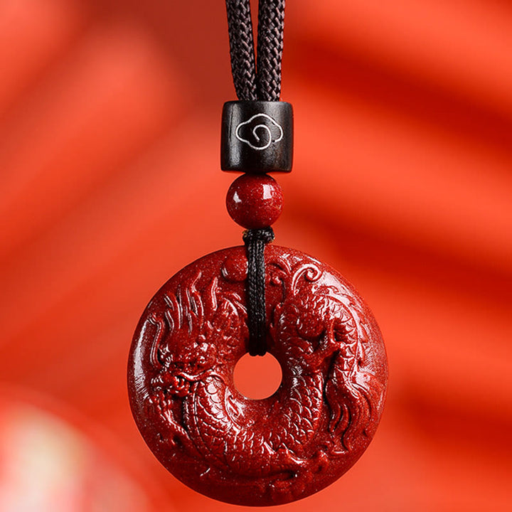 Buddha Stones Chinese Zodiac Cinnabar Peace Buckle Calm Necklace Pendant - Dragon - Small 28*8mm - image 22