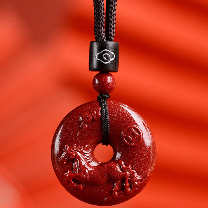 Buddha Stones Chinese Zodiac Cinnabar Peace Buckle Calm Necklace Pendant - Horse - Small 28*8mm - image 26